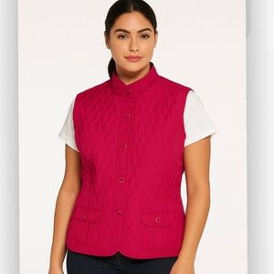 NWT Van Heusen Quilted Pink Vest XXL Button Up Pockets Lightweight 2X Hot Bright